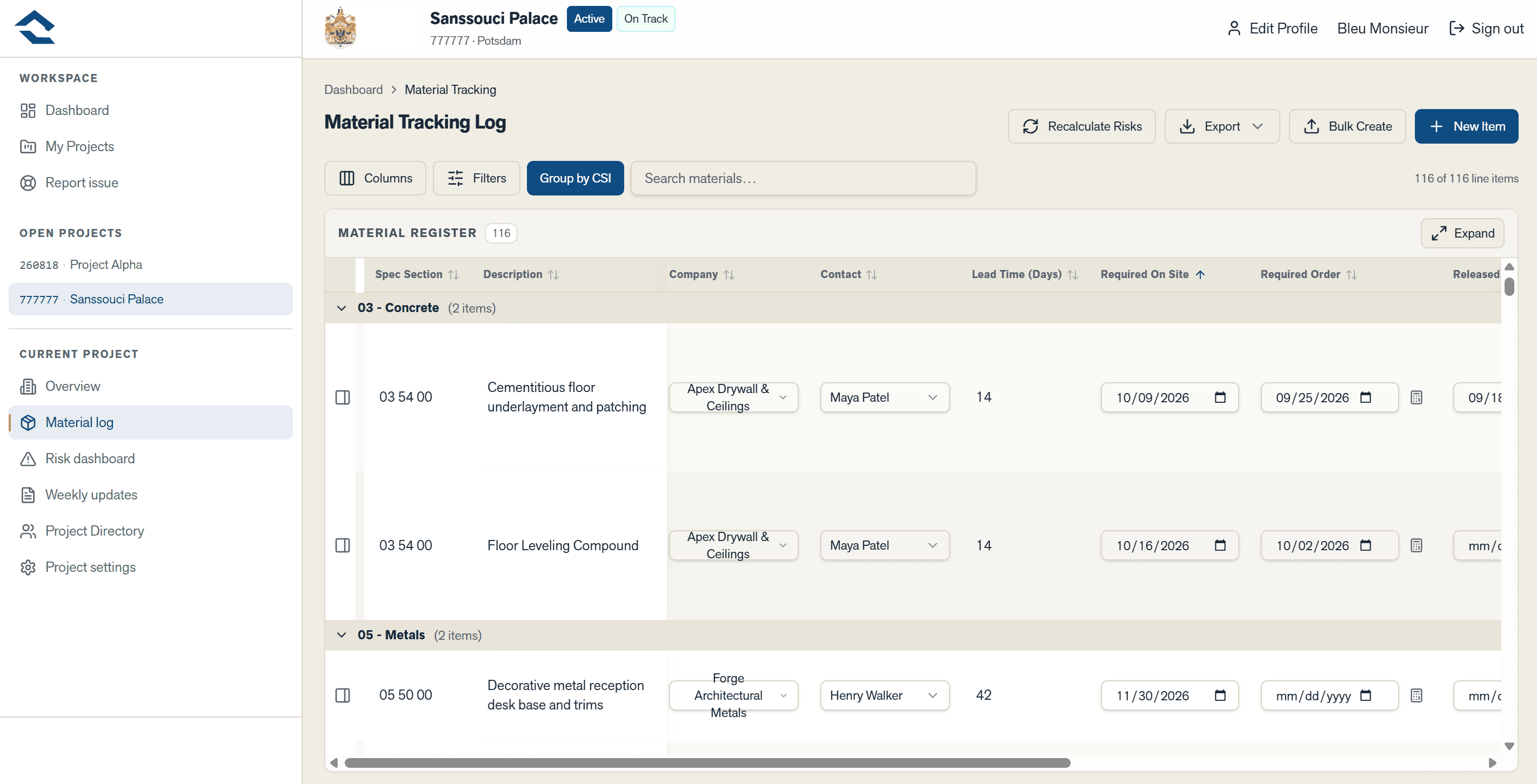 Material Tracking Log in STORK