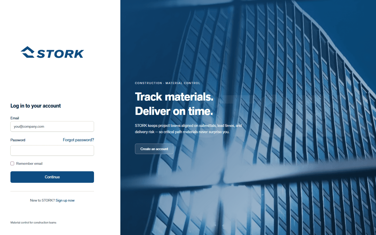STORK sign-in screen